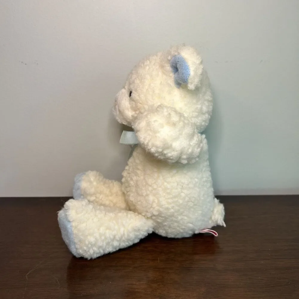 Vintage Russ Lamb Sheep Plush Rattle White Blue Baby 2414 Stuffed Animal 10
